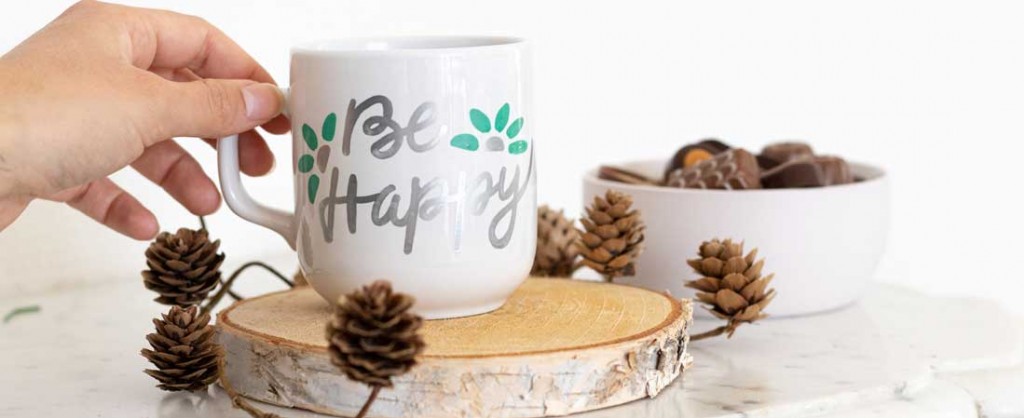 Personalise a mug with Uni Paint markers for the perfect gift