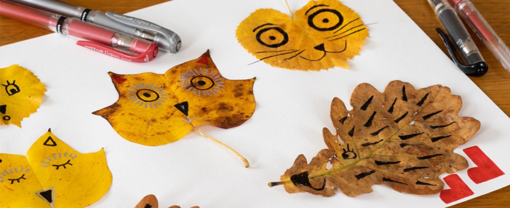 Autumn leaves transformed into funny animals
