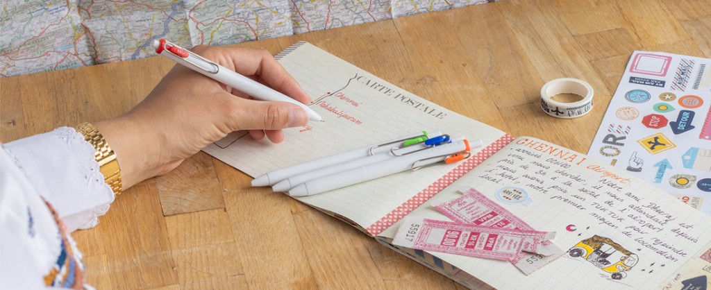 Create your very own travel diary using the Uni-ball ONE gel roller ball pens