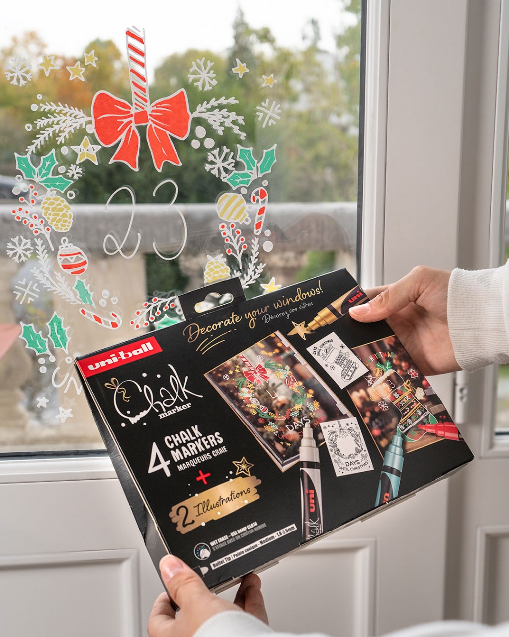Customise your windows for Christmas using the Uni-Ball Chalk Marker set