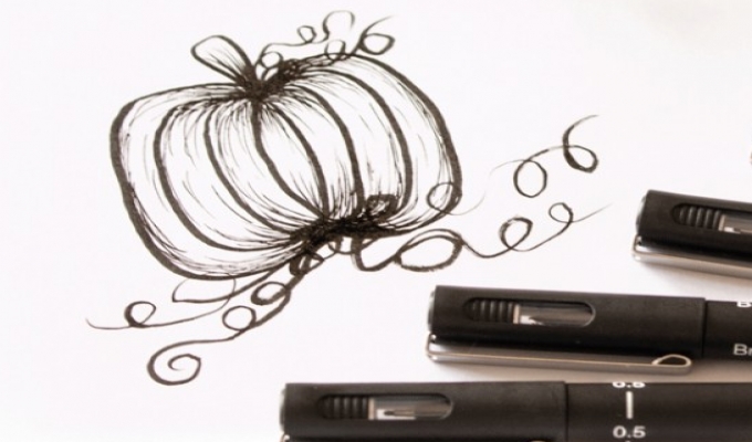 Draw a Halloween pumpkin with Pin felt-tip pens