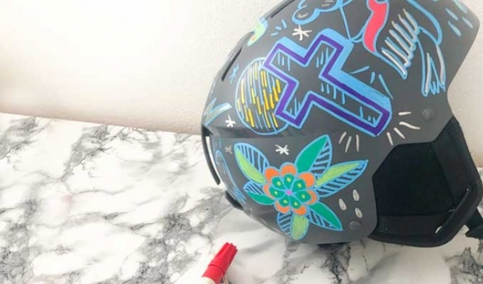 Give a ski helmet an Old School look with Uni Paint markers