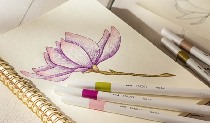 Learn to draw a magnolia flower using EMOTT felt tips