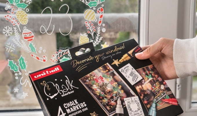 Customise your windows for Christmas using the Uni-Ball Chalk Marker set