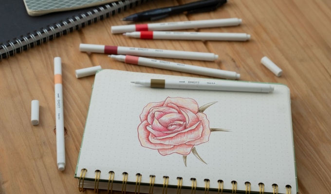 Draw a Rose with the SHALAKU S Mechanical Pencil and EMOTT felt pens
